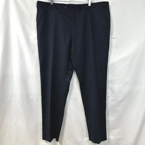 PRONTO UOMO Platinum Black 100% Wool Modern Fit Pleated Cuffed Trousers 44x32 - Picture 1 of 7